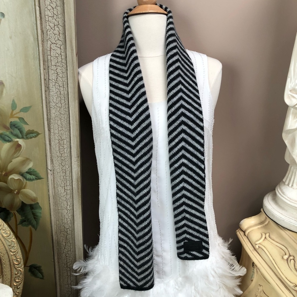 Coach black and gray striped wool scarf. - Picture 3 of 7